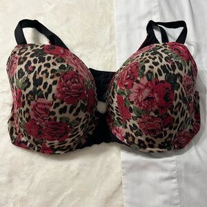 Floral Leopard Push-Up Bra in Red & Black